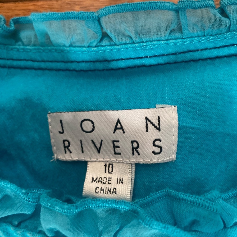 Joan Rivers Turquoise Ruffle Trim Jacket Silver Buttons Size 10 - Picture 3 of 9